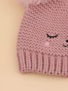 1 件装婴儿冬帽保暖幼儿无檐小帽可爱绒球帽针织婴儿无檐小帽婴儿雪帽适合女婴 - 粉色 - 查看 5