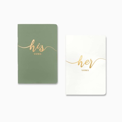 Vow Books For Wedding His And Hers Elegant Gold Foil Set Of 2 Wedding Notebook With 28 Pages(Green+White) Back To School
