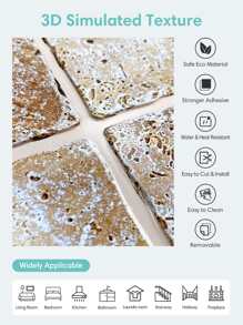 COMMOMY 1入组/10入组3D人造石即剝即貼牆板米色牆磚廚房瓷磚後擋板加厚牆貼防水耐熱浴室客廳臥室特色牆內牆裝飾 - 米色 - 查看 7