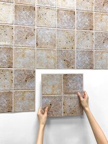 COMMOMY 1入组/10入组3D人造石即剝即貼牆板米色牆磚廚房瓷磚後擋板加厚牆貼防水耐熱浴室客廳臥室特色牆內牆裝飾 - 米色 - 查看 1