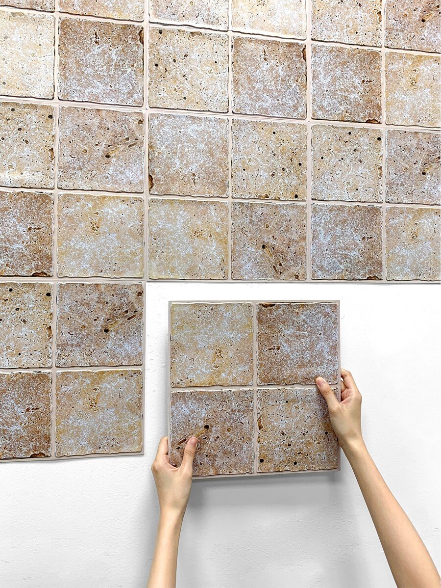 COMMOMY 1入组/10入组3D人造石即剝即貼牆板米色牆磚廚房瓷磚後擋板加厚牆貼防水耐熱浴室客廳臥室特色牆內牆裝飾 - 米色 - 查看 1