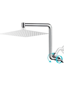 1pc 12 Inch Z-shaped Extension Arm, Metal Height/angle Adjustable Curved Shower Head Extender Arm, 1/2 Universal Connection, Flexible Up Or Down, Chrome Plated - Silver - View 1