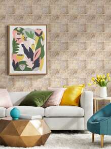 COMMOMY 1入组/10入组3D人造石即剝即貼牆板米色牆磚廚房瓷磚後擋板加厚牆貼防水耐熱浴室客廳臥室特色牆內牆裝飾 - 米色 - 查看 3