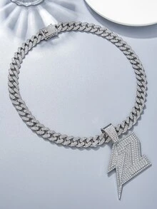 Collar con diamante de imitación rayo colgante geométrico para hombres - Plateado - Ver 2
