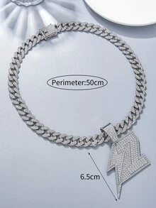 Collar con diamante de imitación rayo colgante geométrico para hombres - Plateado - Ver 1