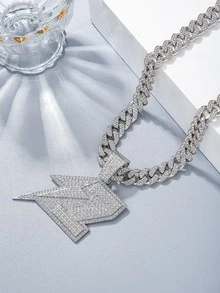 Collar con diamante de imitación rayo colgante geométrico para hombres - Plateado - Ver 3