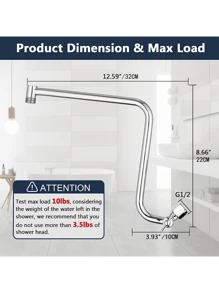 1pc 12 Inch Z-shaped Extension Arm, Metal Height/angle Adjustable Curved Shower Head Extender Arm, 1/2 Universal Connection, Flexible Up Or Down, Chrome Plated - Silver - View 5