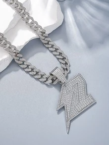 Collar con diamante de imitación rayo colgante geométrico para hombres - Plateado - Ver 4