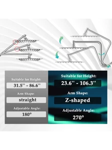 1pc 12 Inch Z-shaped Extension Arm, Metal Height/angle Adjustable Curved Shower Head Extender Arm, 1/2 Universal Connection, Flexible Up Or Down, Chrome Plated - Silver - View 6