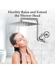 1pc 12 Inch Z-shaped Extension Arm, Metal Height/angle Adjustable Curved Shower Head Extender Arm, 1/2 Universal Connection, Flexible Up Or Down, Chrome Plated - Silver - View 7