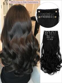 女士髮片18英寸大波浪長捲曲合成啞光高溫纖維7片織夾式髮片延長,7入組夾式卷曲髮延長片,適用於金髮和黑髮,合成髮假髮,18英寸夾式髮片延長。 - 黑色 - 查看 2