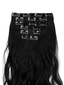 女士髮片18英寸大波浪長捲曲合成啞光高溫纖維7片織夾式髮片延長,7入組夾式卷曲髮延長片,適用於金髮和黑髮,合成髮假髮,18英寸夾式髮片延長。 - 黑色 - 查看 8