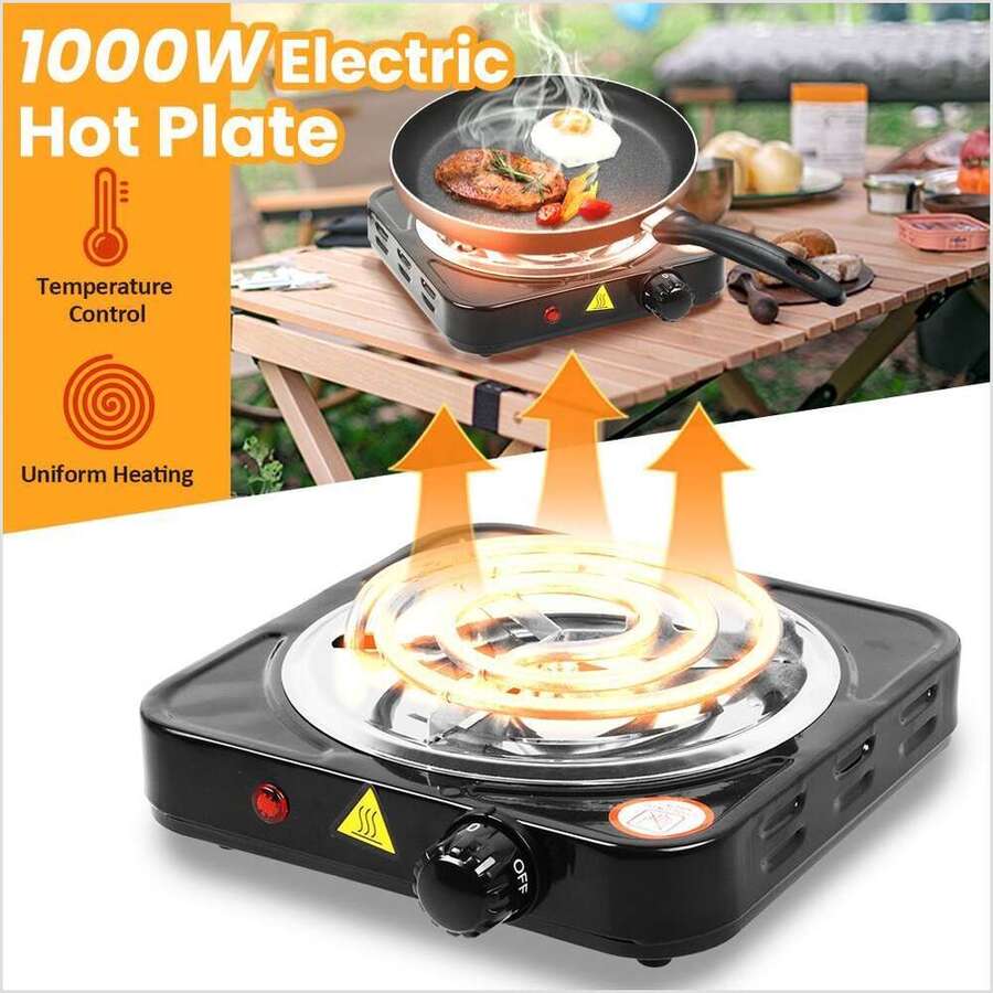 1000W Portable Electric Single Burner Hot Plate Cooktop RV Dorm Countertop Stove - Black - View 1