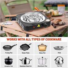 1000W Portable Electric Single Burner Hot Plate Cooktop RV Dorm Countertop Stove - Black - View 2