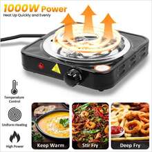 1000W Portable Electric Single Burner Hot Plate Cooktop RV Dorm Countertop Stove - Black - View 4