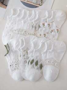 8雙女士花朵圖案透氣休閒短襪 - 彩色 - 查看 1