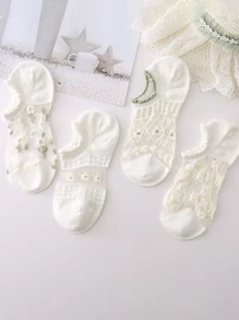 8雙女士花朵圖案透氣休閒短襪 - 彩色 - 查看 3