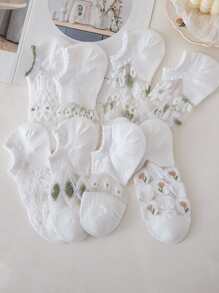 8雙女士花朵圖案透氣休閒短襪 - 彩色 - 查看 2