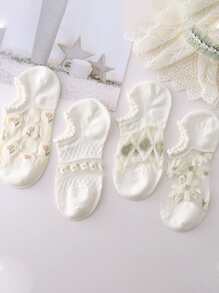 8雙女士花朵圖案透氣休閒短襪 - 彩色 - 查看 4