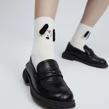 1雙女士狗狗細節可愛中筒襪適用於日常生活 - 白色 - 查看 3