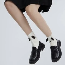 1雙女士狗狗細節可愛中筒襪適用於日常生活 - 白色 - 查看 1