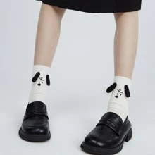 1雙女士狗狗細節可愛中筒襪適用於日常生活 - 白色 - 查看 2