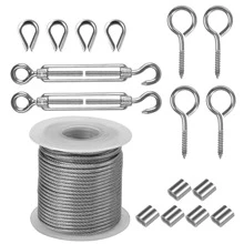 15 m Wire Rope Thick 2 mm Washing Line Outdoor with Turnbuckles Rope Tensioner Eyelet Hook Lights Hanging Kit Thimble Clamps Wire Rope Clamp - Silver - View 1