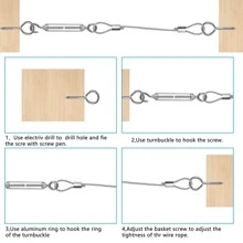 15 m Wire Rope Thick 2 mm Washing Line Outdoor with Turnbuckles Rope Tensioner Eyelet Hook Lights Hanging Kit Thimble Clamps Wire Rope Clamp - Silver - View 6