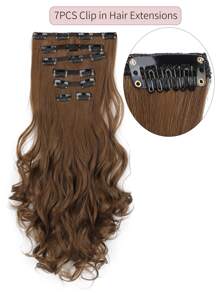 Peluca De Mujer De 18 Pulgadas De Cabello Ondulado Largo Y Rizado Grande Con Fibra Sintética Mate De Seda De Alta Temperatura 7 Piezas De Extensiones De Cabello Para Clip De Extensiones De Cabello Rizado Clip De Extensiones De Cabello Rubio Y Extensiones De Cabello Negro Pelucas Sintéticas Extensiones Rubias Con Clip De 18 Pulgadas De Largo - Café integral - Ver 2