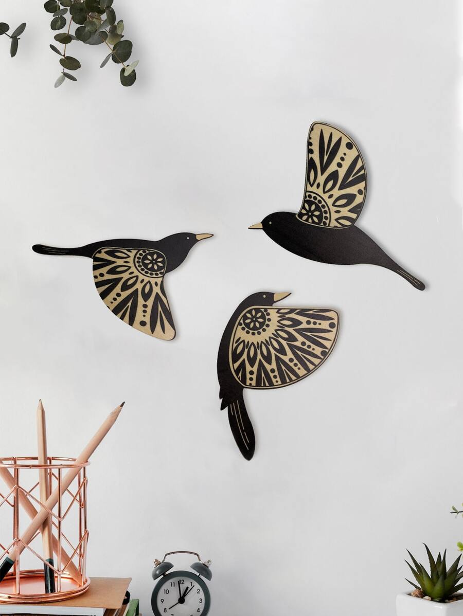 1套3入組木製黑鳥牆壁藝術裝飾懸掛民間藝術復古黑色藝術哥特式家居裝飾客廳浴室廚房自由飛翔裝飾室內戶外禮物愛鳥者 - 彩色 - 查看 1