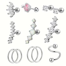 12入組 16 克軟骨耳環耳環耳環耳環耳環軟骨穿孔首飾向前螺旋耳環圈圈不銹鋼穿孔首飾 - 銀色 - 查看 1