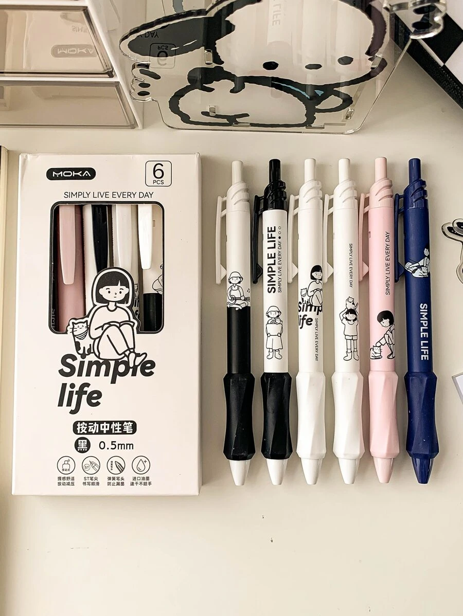 6入組/套平滑寫作&速幹黑色中性筆,0.5mm點尺寸,理想適用於和 - 彩色 - 查看 1