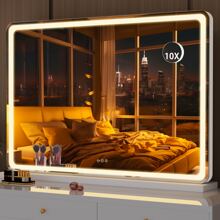 Hasipu 32" X 22" Vanity Mirror With Lights, Round Black LED Makeup Mirror, Lighted Makeup Mirror With Dimmable 3 Lighting Modes, Touch Screen Control Vanity Mirror For Living Room,Home Home Bathroom Decor Summer Makeup Organizer Bathroom Accessories Back To School - White - View 2