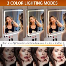 Hasipu 32" X 22" Vanity Mirror With Lights, Round Black LED Makeup Mirror, Lighted Makeup Mirror With Dimmable 3 Lighting Modes, Touch Screen Control Vanity Mirror For Living Room,Home Home Bathroom Decor Summer Makeup Organizer Bathroom Accessories Back To School - White - View 3