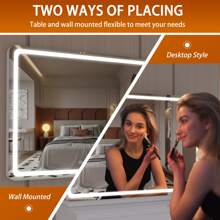 Hasipu 32" X 22" Vanity Mirror With Lights, Round Black LED Makeup Mirror, Lighted Makeup Mirror With Dimmable 3 Lighting Modes, Touch Screen Control Vanity Mirror For Living Room,Home Home Bathroom Decor Summer Makeup Organizer Bathroom Accessories Back To School - White - View 4