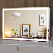 Hasipu 32" X 22" Vanity Mirror With Lights, Round Black LED Makeup Mirror, Lighted Makeup Mirror With Dimmable 3 Lighting Modes, Touch Screen Control Vanity Mirror For Living Room,Home Home Bathroom Decor Summer Makeup Organizer Bathroom Accessories Back To School - White - View 8