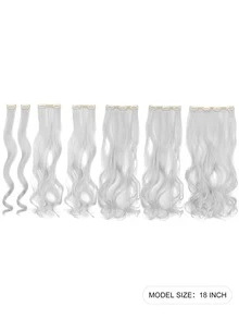 Peluca De Mujer De 18 Pulgadas, Extensiones De Cabello Ondulado Grande Y Rizado De Fibra Sintética Mate Resistente A Altas Temperaturas, 7 Piezas / Set - Plateado - Ver 4