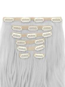 Peluca De Mujer De 18 Pulgadas, Extensiones De Cabello Ondulado Grande Y Rizado De Fibra Sintética Mate Resistente A Altas Temperaturas, 7 Piezas / Set - Plateado - Ver 10