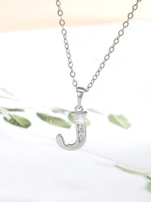 水鑽裝飾字母墜飾項鍊 - 白色 - 查看 8