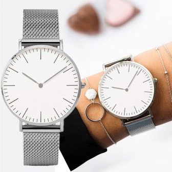 1pc Women's Silver White Quartz Wristwatch Luxury Ladies Fashion Elegant Metal Strap Large Dial Quartz Clock Women Watch,Ideal Choice For Gifts