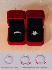 1 对情侣钻石装饰戒指，可调节开口戒指，适合订婚/结婚 - 銀色 - 查看 7