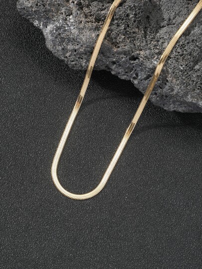 男士1入組不銹鋼扁平蛇骨鏈項鍊，簡約情侶鈦鋼鎖骨鏈，打造時尚外觀