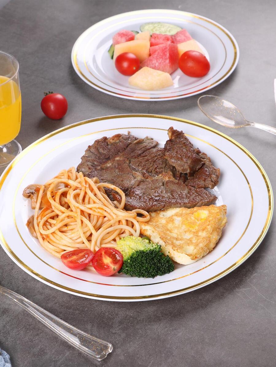 10pcs 19cm Gold Rimmed Plate - Gold - View 1