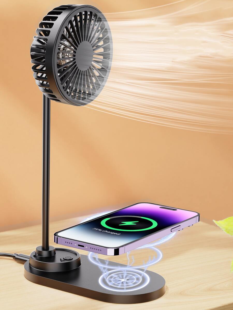 5W Bốn Trong Một Đa chức năng Cái quạt Sạc không dây Với Sạc không dây + Cái quạt Đa chức năng In Thích hợp Đối với Điện thoại di động Và Tai nghe Với Sạc không dây Chức năng , Áp dụng người mẫu Apple Đồng hồ , Loạt Điện thoại di động , AirPods - màu đen - Xem 1