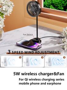 5W Bốn Trong Một Đa chức năng Cái quạt Sạc không dây Với Sạc không dây + Cái quạt Đa chức năng In Thích hợp Đối với Điện thoại di động Và Tai nghe Với Sạc không dây Chức năng , Áp dụng người mẫu Apple Đồng hồ , Loạt Điện thoại di động , AirPods - màu đen - Xem 5