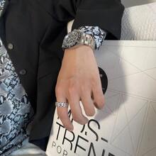 1pc Men's Ring, Personalized Accessory With Full Rhinestone Design, Suitable For Index Finger - Silver - View 5