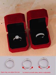 1 Cặp Nhẫn Unisex Hình Vương Miện Đính Đá Cubic Zirconia Trang Trí Nhẫn Đôi, Nhẫn Cưới Có Thể Điều Chỉnh Mở Đầu Hoàng Gia - Bạc - Xem 6