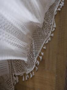 Bubaba 1 pièce Rideau de fenêtre de chambre à coucher en dentelle blanche ajourée, rideau transparent bohème vintage semi-occultant avec franges fait main, convient pour le salon, la chambre à coucher, la salle à manger, l'hôtel, le café, la salle de sport, toutes saisons