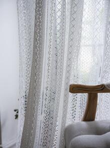 Bubaba 1 pièce Rideau de fenêtre de chambre à coucher en dentelle blanche ajourée, rideau transparent bohème vintage semi-occultant avec franges fait main, convient pour le salon, la chambre à coucher, la salle à manger, l'hôtel, le café, la salle de sport, toutes saisons