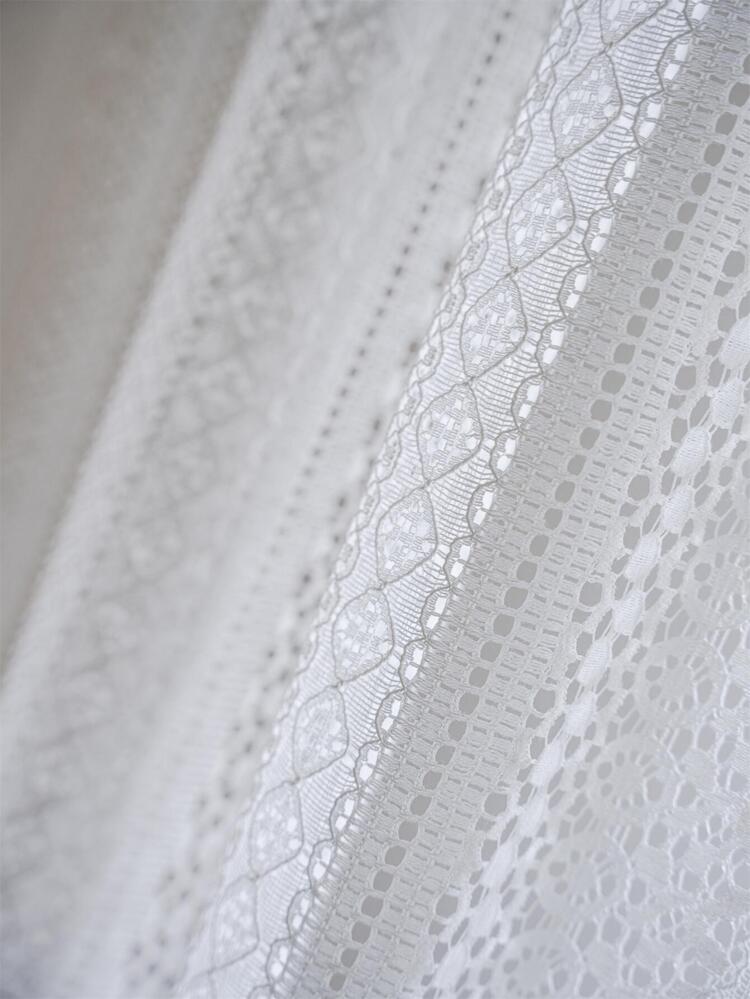 Bubaba 1pc White Hollow Lace Bedroom Curtain, Bohemian Vintage Sheer Semi-Blackout Farmhouse Handmade Tassel Curtain, Suitable For Living Room, Bedroom, Dining Room, Hotel, Cafe, Gym, All Season Home Use